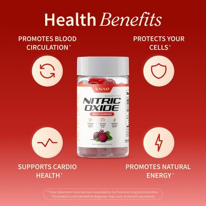 Snap Supplements Nitric Oxide Beet Root Gummies Supplement with Organic Beets - Energy & Circulation Support, 60 Sugar-Free Gummies (30 Servings, 1 Month Supply), Peach - Maple Wellness Supplements