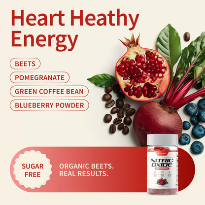 Snap Supplements Nitric Oxide Beet Root Gummies Supplement with Organic Beets - Energy & Circulation Support, 60 Sugar-Free Gummies (30 Servings, 1 Month Supply), Peach - Maple Wellness Supplements