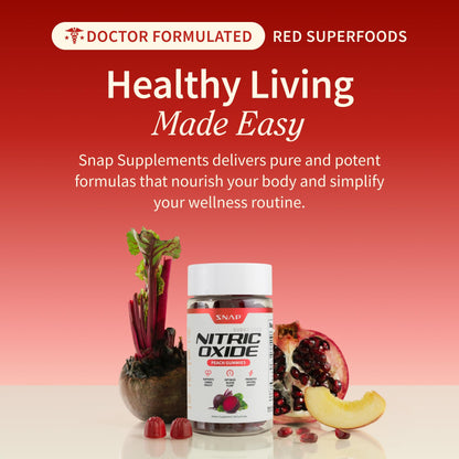 Snap Supplements Nitric Oxide Beet Root Gummies Supplement with Organic Beets - Energy & Circulation Support, 60 Sugar-Free Gummies (30 Servings, 1 Month Supply), Peach - Maple Wellness Supplements