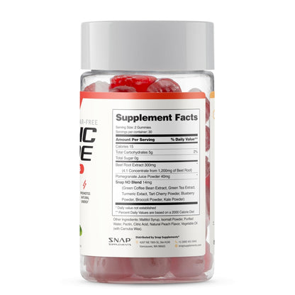 Snap Supplements Nitric Oxide Beet Root Gummies Supplement with Organic Beets - Energy & Circulation Support, 60 Sugar-Free Gummies (30 Servings, 1 Month Supply), Peach - Maple Wellness Supplements