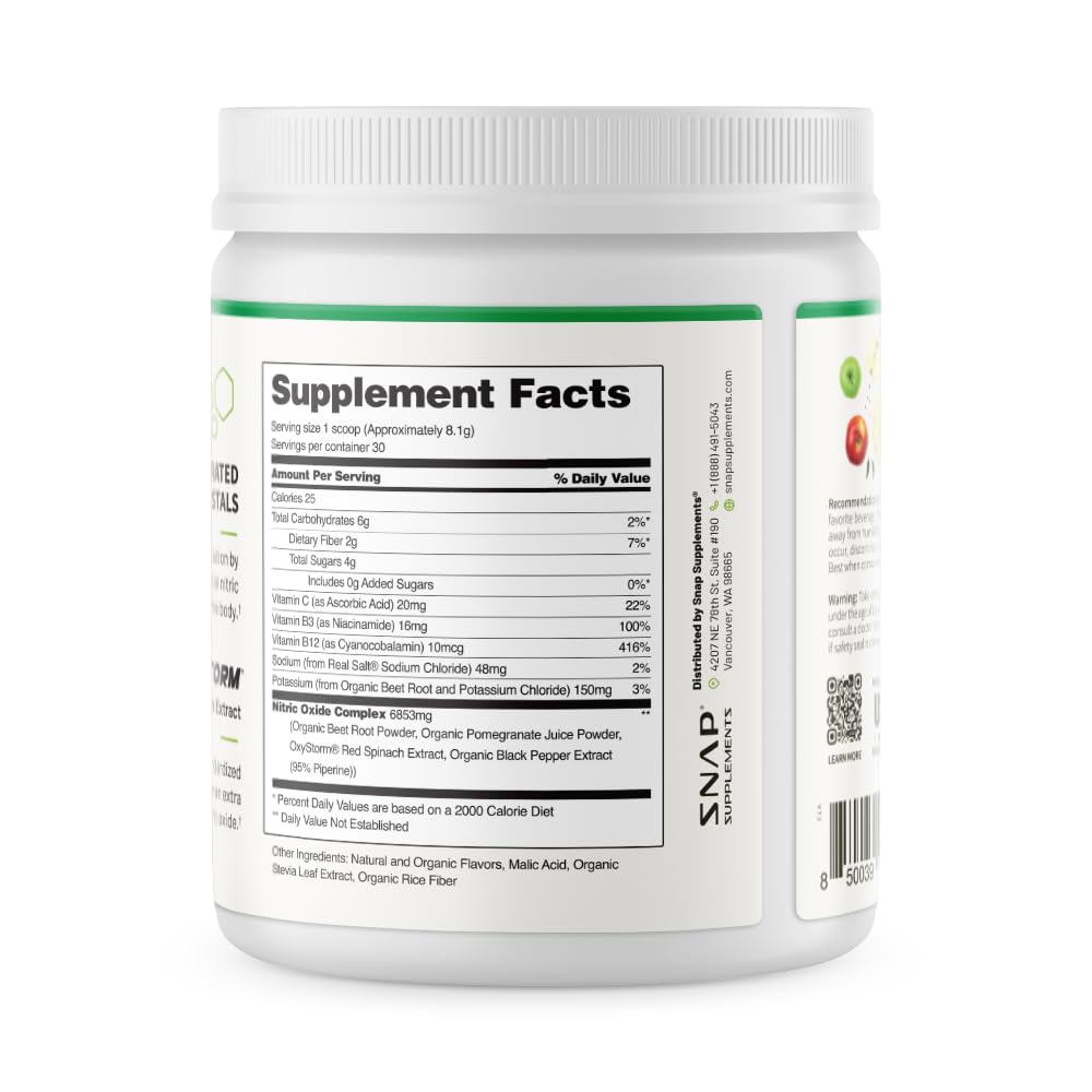 Snap Supplements Organic Beet Root Powder Nitric Oxide Supplement for Men & Women, Red Spinach & Pomegranate, Supports Healthy Energy & Blood Pressure Already - Maple Wellness Supplements