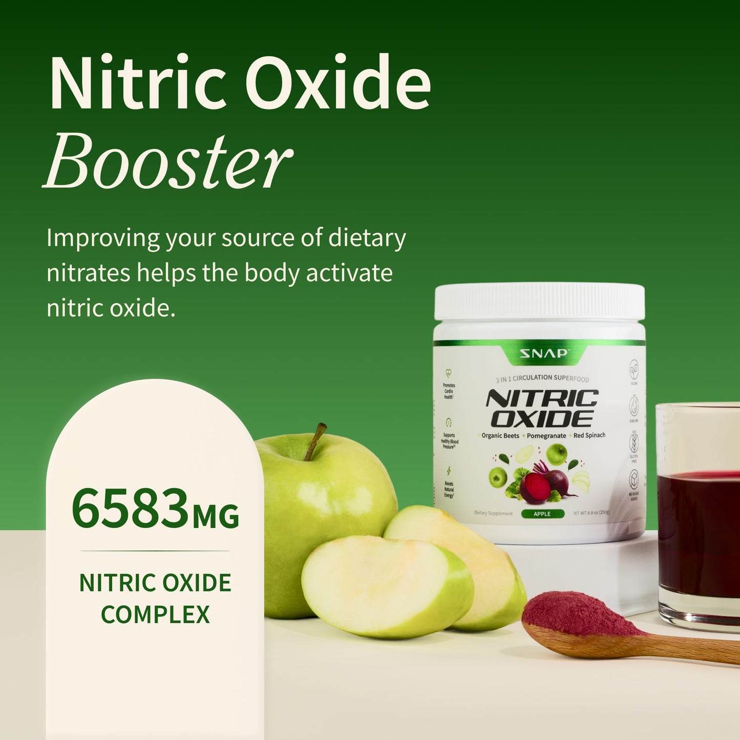 Snap Supplements Organic Beet Root Powder Nitric Oxide Supplement for Men & Women, Red Spinach & Pomegranate, Supports Healthy Energy & Blood Pressure Already - Maple Wellness Supplements