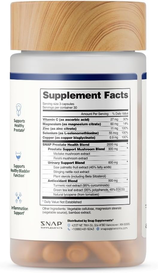 Snap Supplements Prostate Health Supplement with Saw Palmetto for Men, DHT Blocker - Helps Support Male Urinary Tract and Prostate for Mens Health - Maple Wellness Supplements