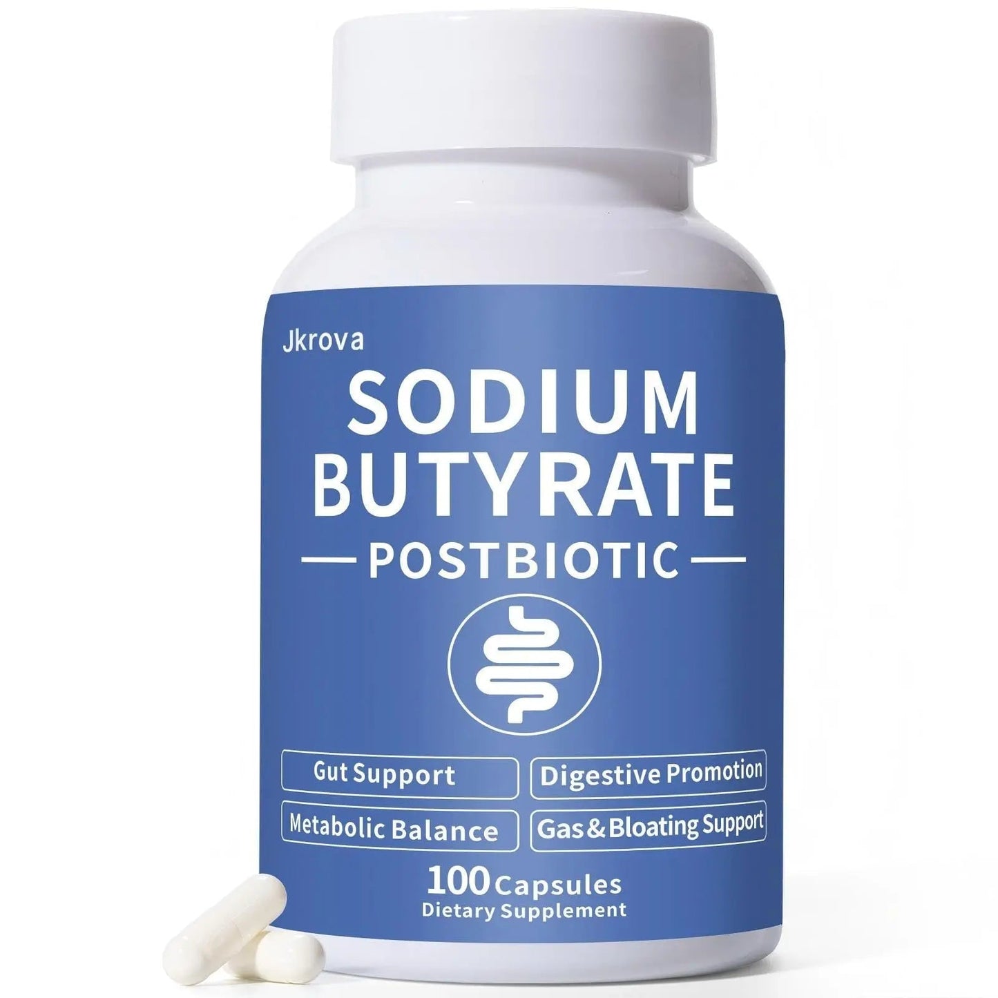 Sodium Butyrate, Butyrate Gut Health Supplement, Postbiotic for Gut, Stomach & Digestive, Support IBS, Leaky Gut, Gas & Bloat, Low Odor, 100 Vegan Capsules - Maple Wellness Supplements
