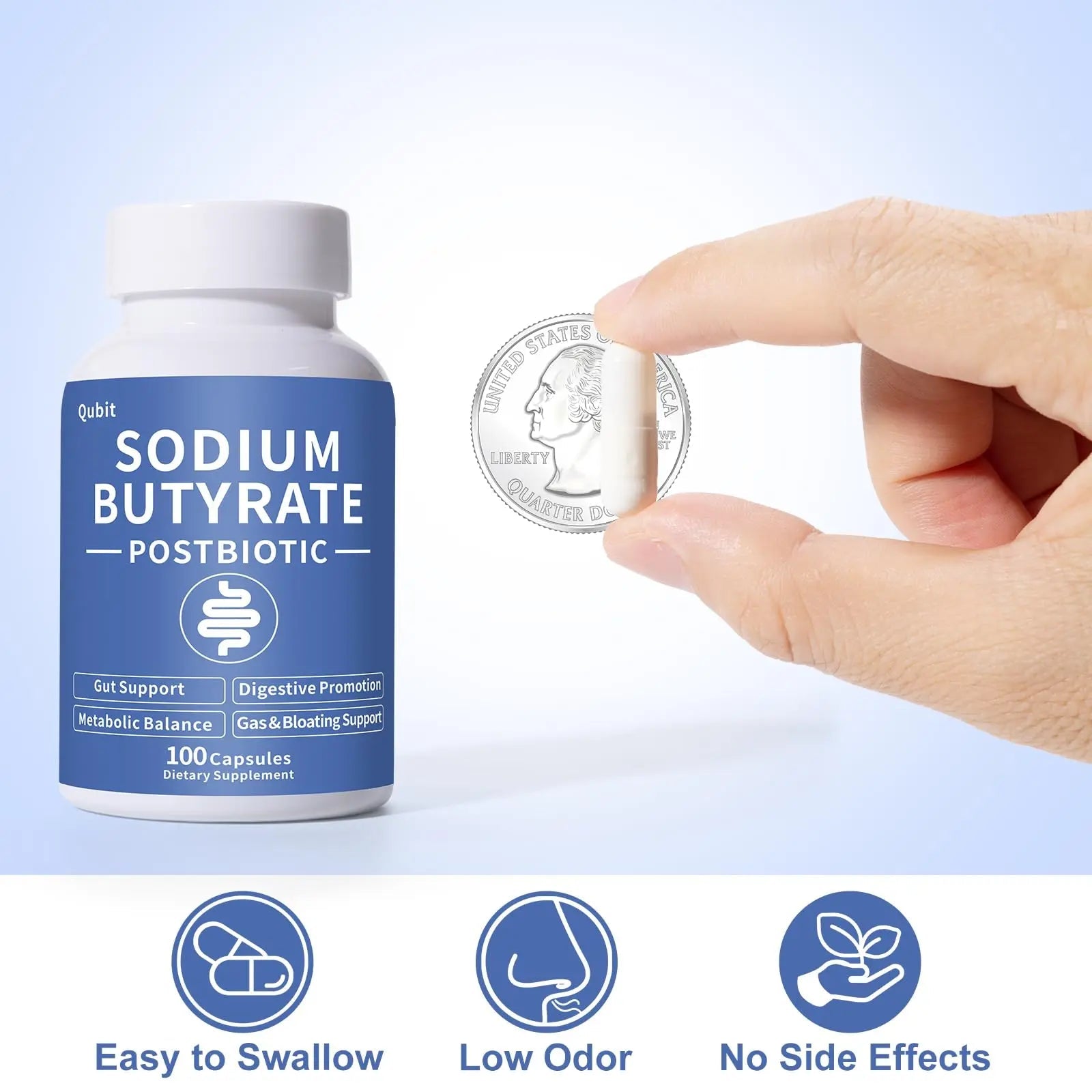 Sodium Butyrate, Butyrate Gut Health Supplement, Postbiotic for Gut, Stomach & Digestive, Support IBS, Leaky Gut, Gas & Bloat, Low Odor, 100 Vegan Capsules - Maple Wellness Supplements