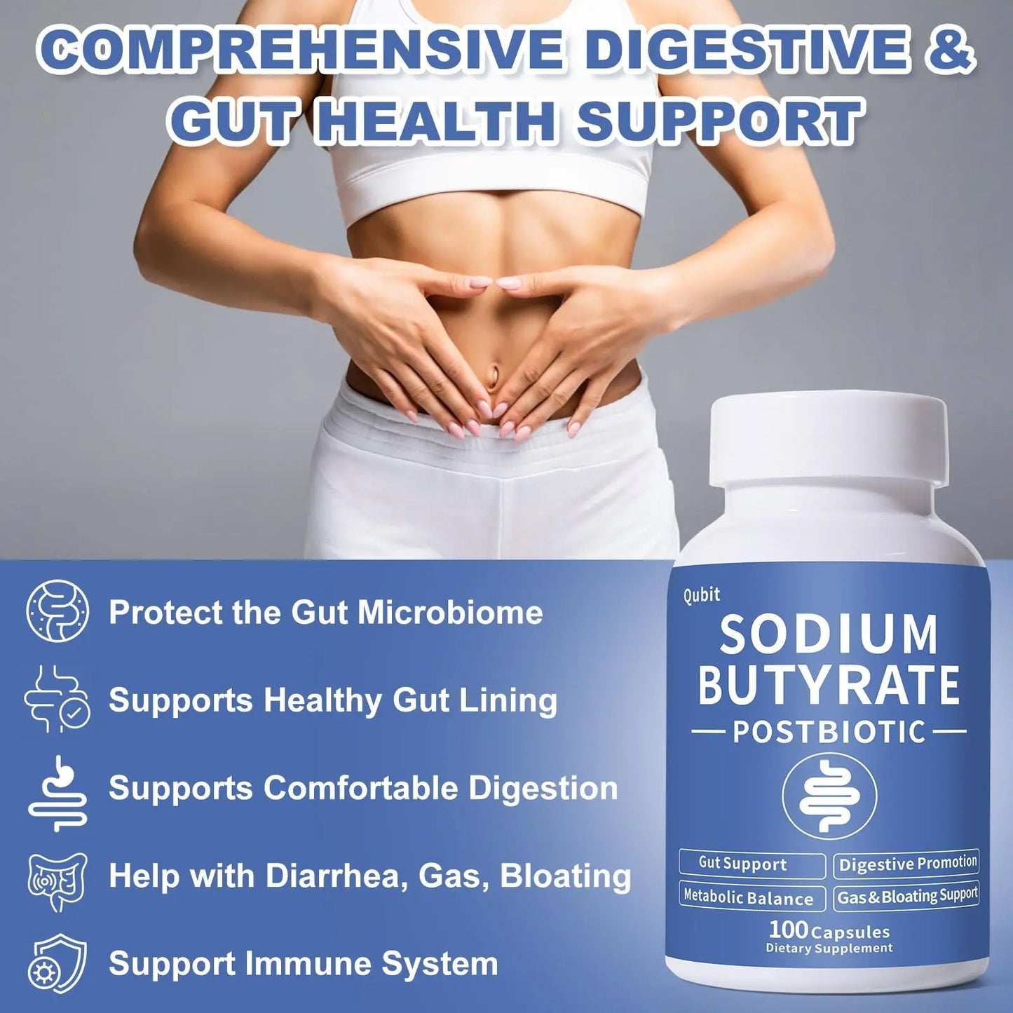 Sodium Butyrate Supplement – Postbiotic for Gut Health, Supports Digestion, IBS, Leaky Gut & Stomach Comfort – Low Odor, Easy to Swallow, No Side Effects – 100 Vegan Capsules - Maple Wellness Supplements