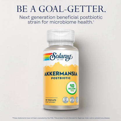 SOLARAY Akkermansia Postbiotic, Akk11, 10 Billion TFU, Beneficial Strain for Gut Health Support, Vegan, Gluten-Free, 60-Day Guarantee, 30 Servings, 30 VegCaps - Maple Wellness Supplements