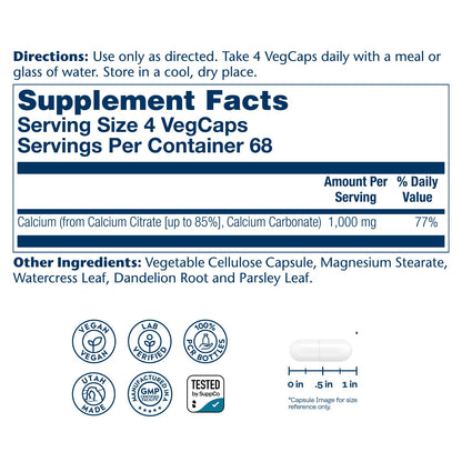 Solaray Calcium Citrate 1000mg - Chelated Calcium Supplement - Supports Bone Strength and Healthy Teeth - Easy to Digest - Maple Wellness Supplements