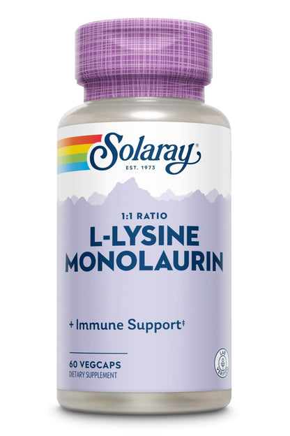 SOLARAY L-Lysine Monolaurin Immune Support Supplement, 1:1 Ratio for Immune System Function, 500 mg Each, 60-Day Money Back Guarantee - Maple Wellness Supplements