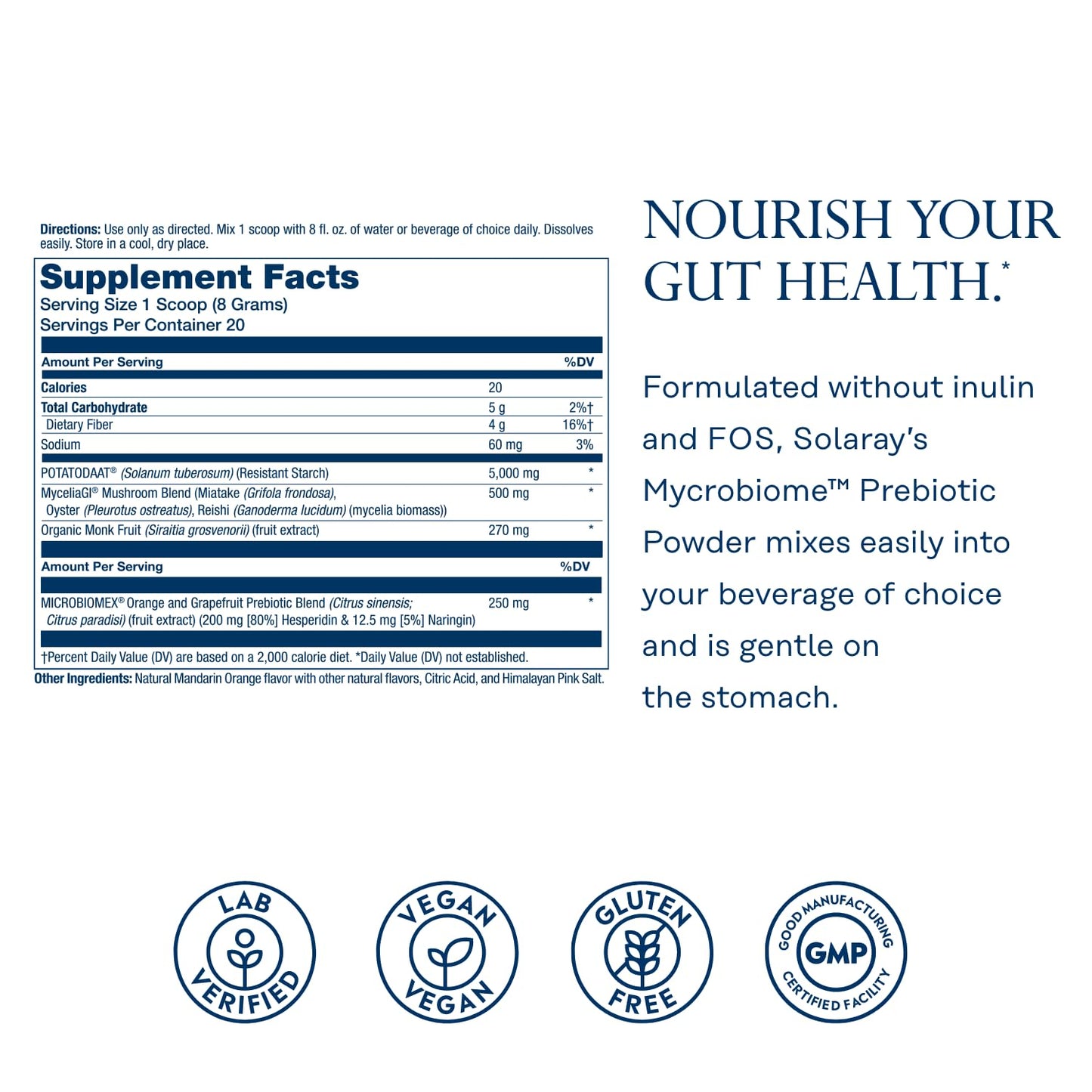 SOLARAY Mycrobiome Prebiotic Powder, Prebiotics for Women and Men, Digestive Nutritional Supplements for Colon and Gut Health, Easy-to-Mix, Non-Bloating Formula, - Maple Wellness Supplements