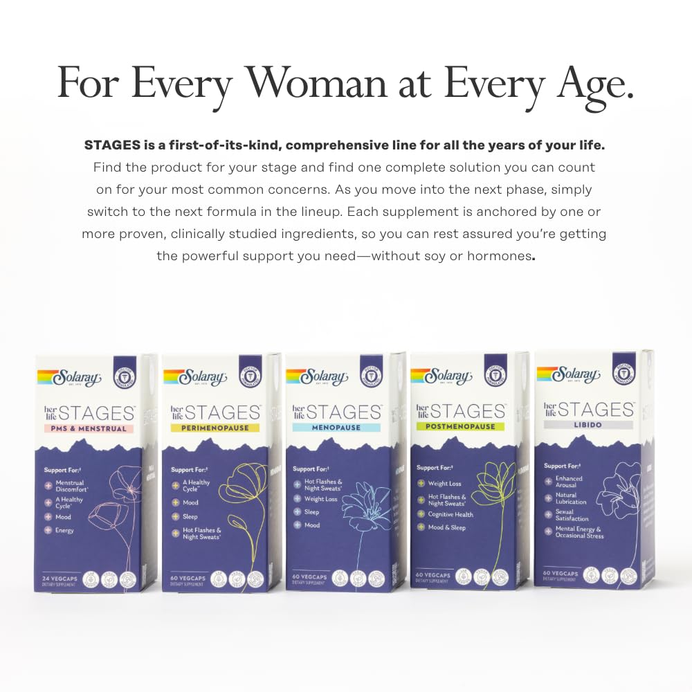 SOLARAY Perimenopause her Life Stages - Perimenopause Supplements Women - Hot Flashes, Menopause Support - Saffron and Chasteberry - Made Without Hormones - 60-Day Guarantee - 30 Servings, 60 VegCaps - Maple Wellness Supplements