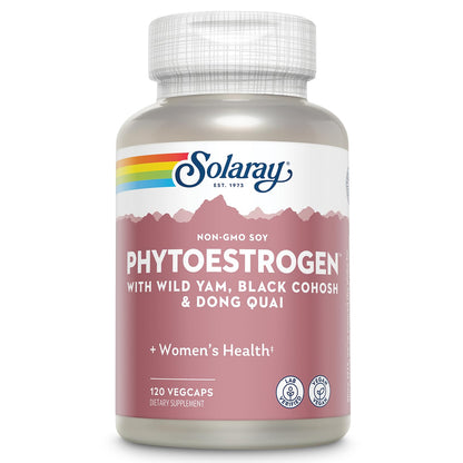 SOLARAY PhytoEstrogen Menopause Supplements - Wild Yam, Black Cohosh, and Dong Quai Estrogen Pills for Women's Health - Vegan, Lab Verified, 60-Day Guarantee (30 Servings, 120 VegCaps) - Maple Wellness Supplements