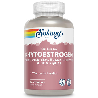 SOLARAY PhytoEstrogen Menopause Supplements with Wild Yam, Black Cohosh and Dong Quai - Phyto Estrogen Pills for Perimenopause and Menopause Support, Vegan, 60-Day Guarantee, 60 Servings, 240 VegCaps - Maple Wellness Supplements