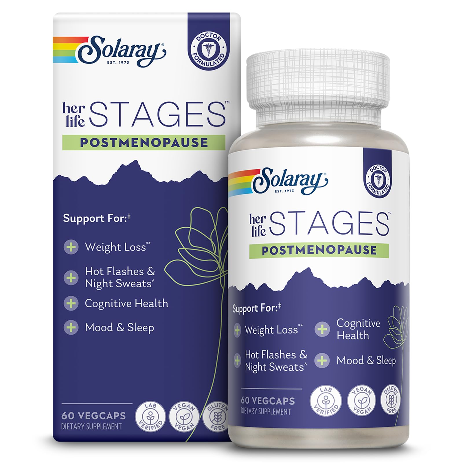 SOLARAY Postmenopause her Life Stages - Post Menopause Supplements for Women with Resveratrol - Vegan and Made Without Hormones - 60-Day Guarantee - Vegan, Lab Verified - 30 Servings, 60 VegCaps - Maple Wellness Supplements