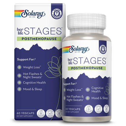 SOLARAY Postmenopause her Life Stages - Post Menopause Supplements for Women with Resveratrol - Vegan and Made Without Hormones - 60-Day Guarantee - Vegan, Lab Verified - 30 Servings, 60 VegCaps - Maple Wellness Supplements