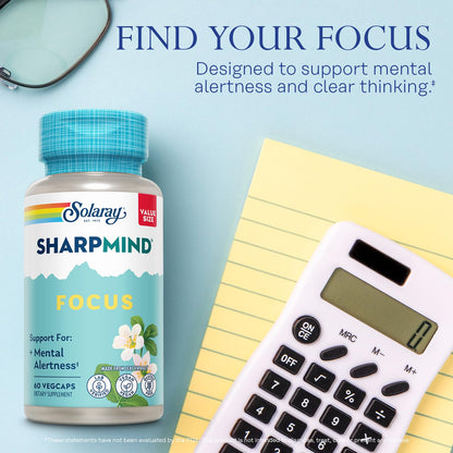 SOLARAY SharpMind Focus, Mental Alertness Nootropic Supplement for Healthy Brain Fog, Cognizin Citicoline, Lions Mane Mushroom, Bacopa Monnieri, 60 Day Money Guarantee, 60 Serv 60 Veg Caps - Maple Wellness Supplements