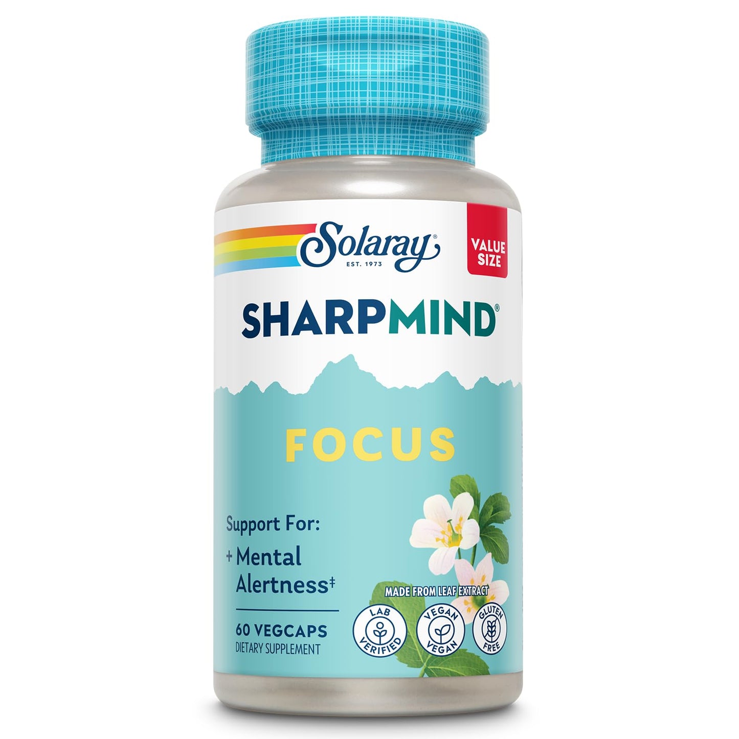 SOLARAY SharpMind Focus, Mental Alertness Nootropic Supplement for Healthy Brain Fog, Cognizin Citicoline, Lions Mane Mushroom, Bacopa Monnieri, 60 Day Money Guarantee, 60 Serv 60 Veg Caps - Maple Wellness Supplements