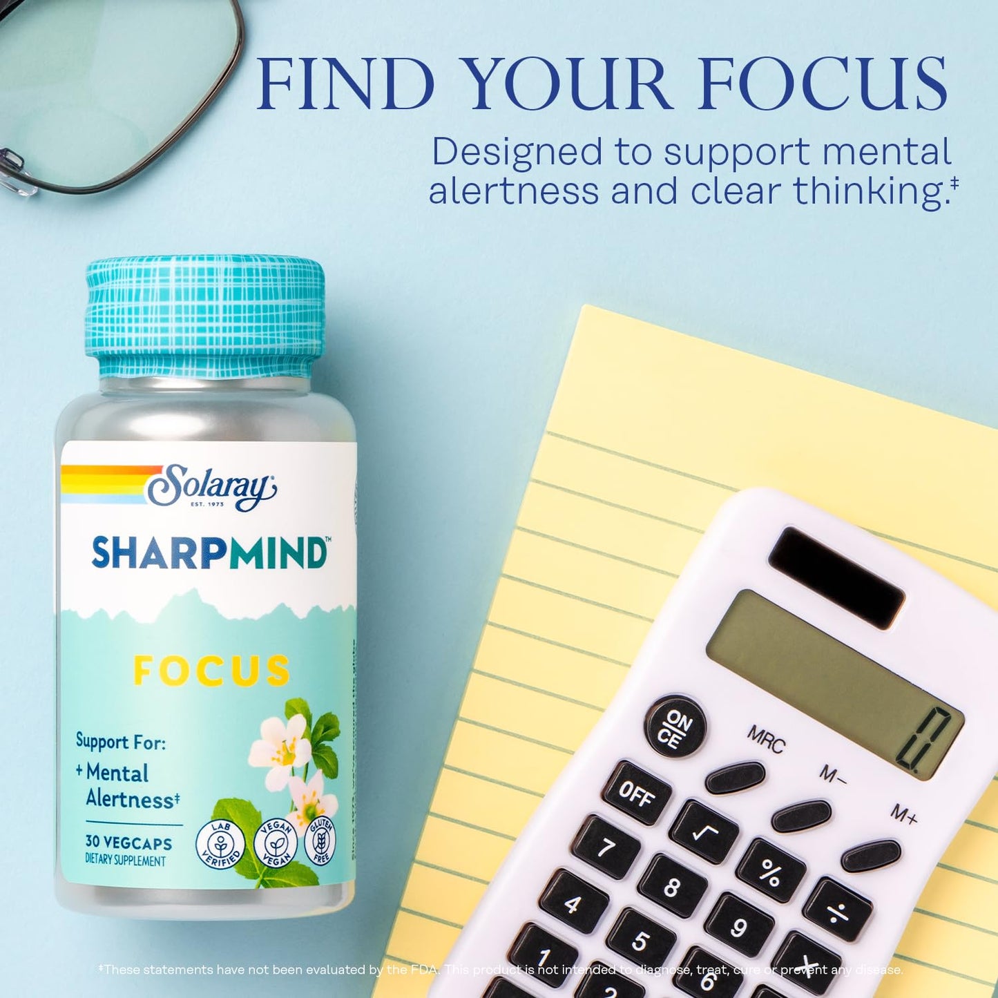 SOLARAY SharpMind Focus, Mental Alertness Nootropic Supplement, Memory Support, Each Capsule with Cognizin Citicoline, Vegan, 60 Day Money Guarantee, 30 Serv 30 Vegetarian Capsules Pills - Maple Wellness Supplements