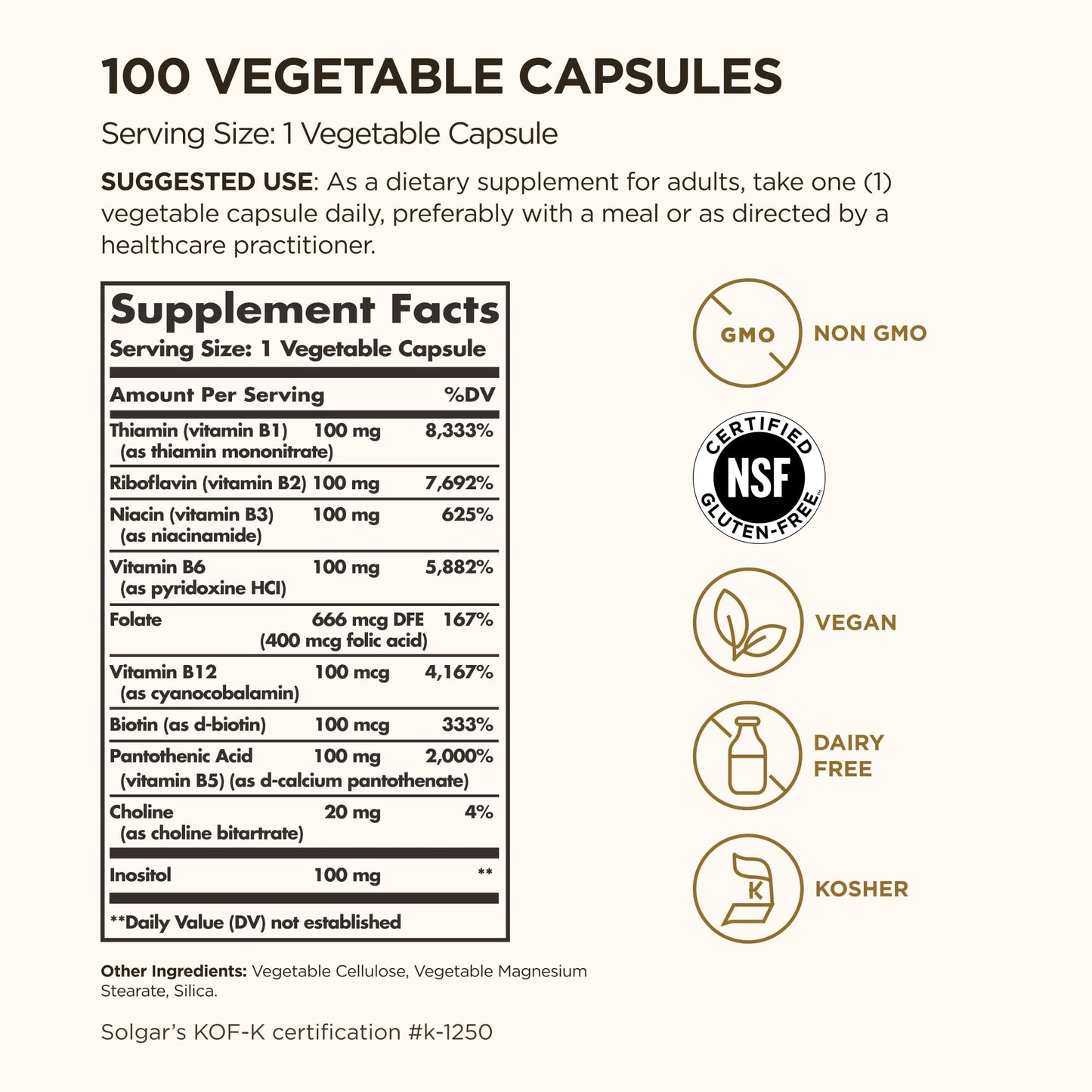 Solgar B-Complex "100", 100 Vegetable Capsules - Nervous System Support - Supports Energy Metabolism - Non-GMO, Vegan, Gluten Free, - Maple Wellness Supplements