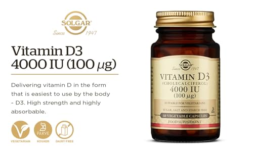 Solgar Vitamin D3 4000 IU (100 µg) Vegetable Capsules - Pack of 60 - Cholecalciferol - Maple Wellness Supplements