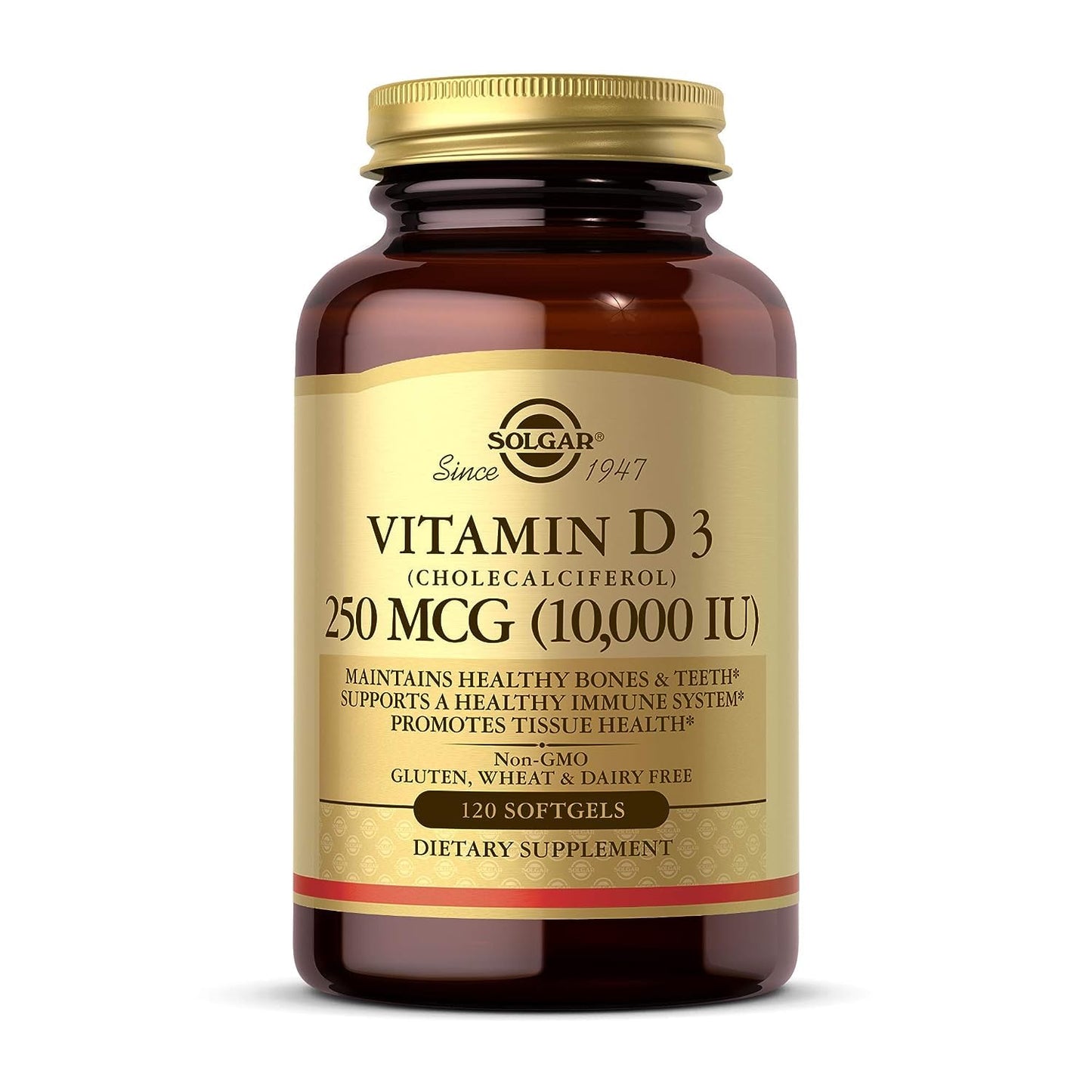 Solgar Vitamin D3 (Cholecalciferol) 250 MCG (10,000 IU), 120 Softgels - Helps Maintain Healthy Bones & Teeth - Immune System Support - Maple Wellness Supplements