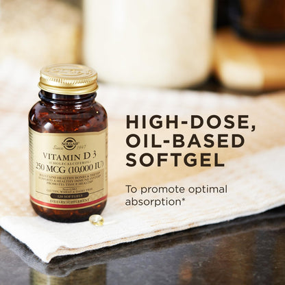 Solgar Vitamin D3 (Cholecalciferol) 250 MCG (10,000 IU), 120 Softgels - Helps Maintain Healthy Bones & Teeth - Immune System Support - Maple Wellness Supplements