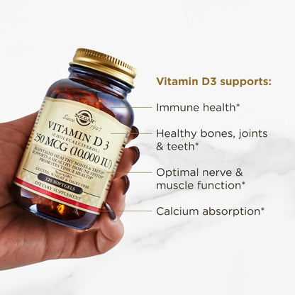 Solgar Vitamin D3 (Cholecalciferol) 250 MCG (10,000 IU), 120 Softgels - Helps Maintain Healthy Bones & Teeth - Immune System Support - Maple Wellness Supplements