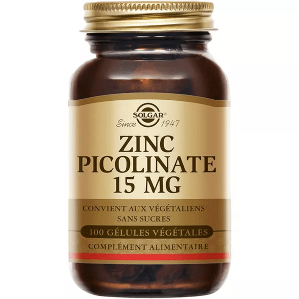 Solgar Zinc Picolinate 15 mg 100 vegetarian capsules - Maple Wellness Supplements