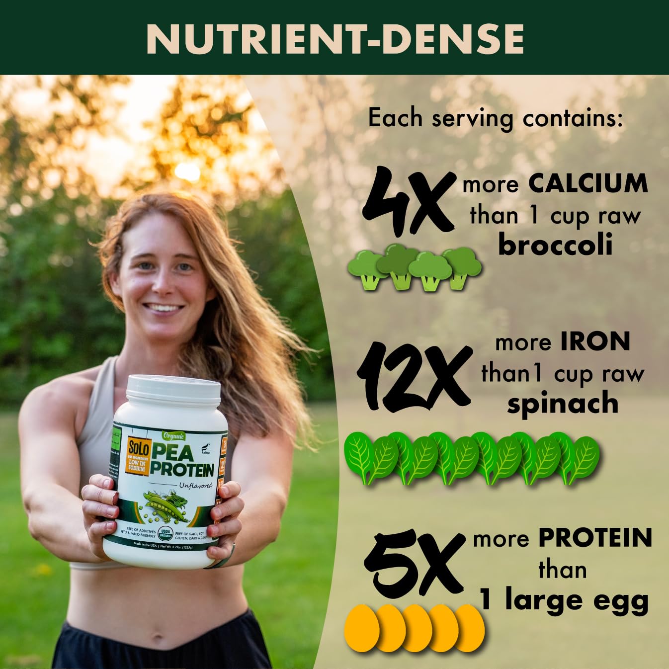 SOLO Organic Pea Protein Isolate, Low in Sodium, Canada Grown Peas, 100% Vegan, Non-GMO, Unflavored Plant Based Protein Powder with BCAA, Keto & Paleo Friendly, - Maple Wellness Supplements