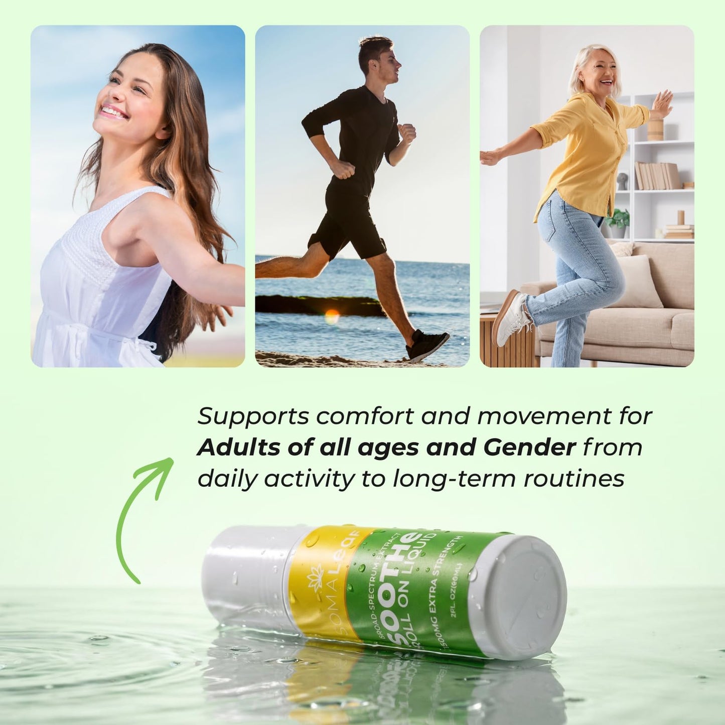 SomaLeaf Soothe Roll-On, 1500 MG, Extra Strength, Natural Comfort for Muscles, Hips, Joints, Neck, Back, Elbows, Fingers, Hands, and Knees - Maple Wellness Supplements