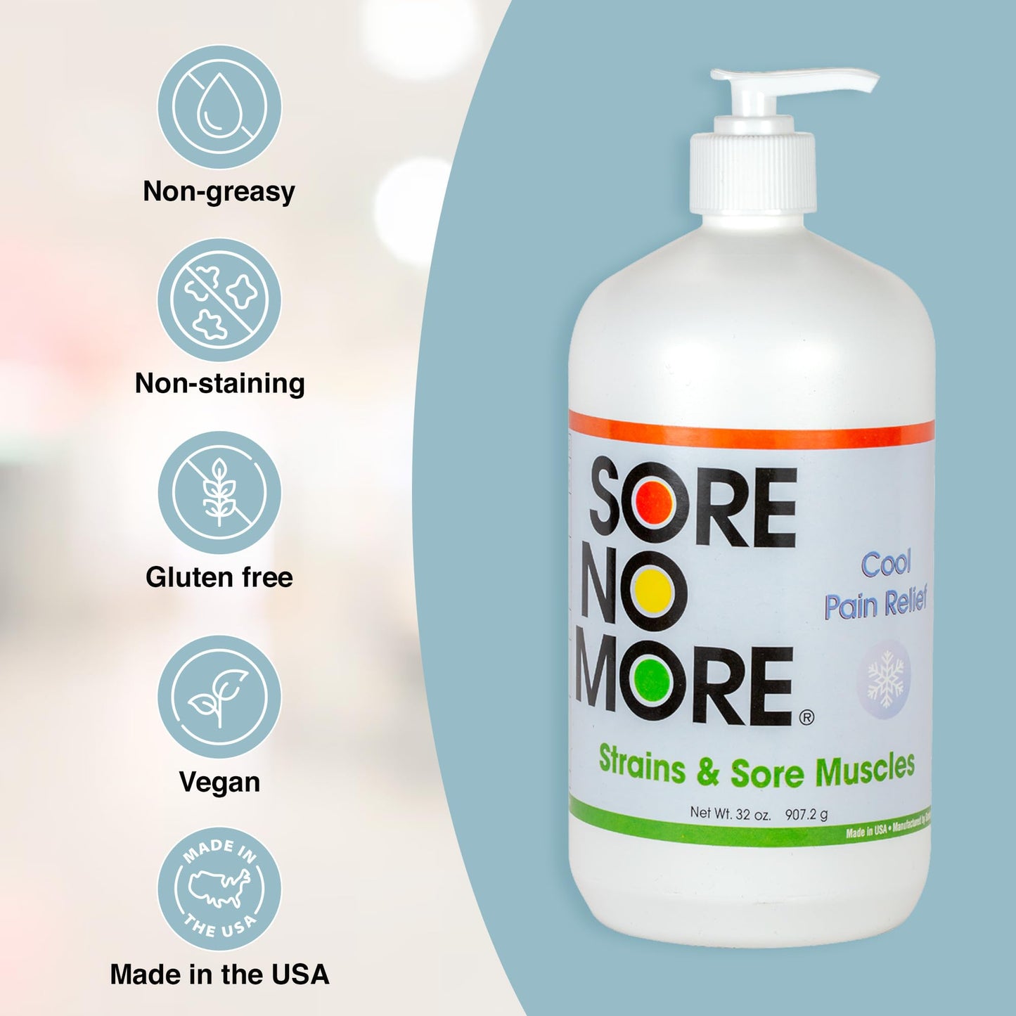 Sore No More Cool Relieving Gel for Aches & Pains in Muscles & Joints associated with Strains, Bruises & Sprains | Absorbs Quickly with a Refreshing Lemon Aroma | 32 oz Bottle with Pump - Maple Wellness Supplements
