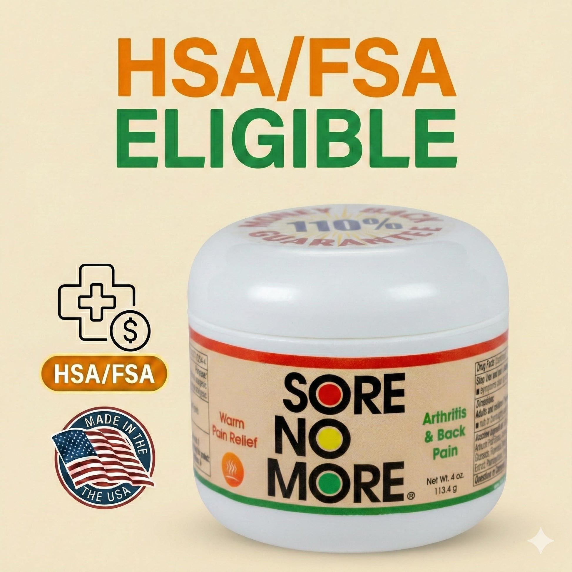 Sore No More Warm Arthritis Pain Relief Cream – Targeted Reliever for Back, Neck, Hands & Feet – Soothing & Fast-Acting Formula for Aches and Pains – Non-Greasy with Orange Aroma – 4 oz - Maple Wellness Supplements