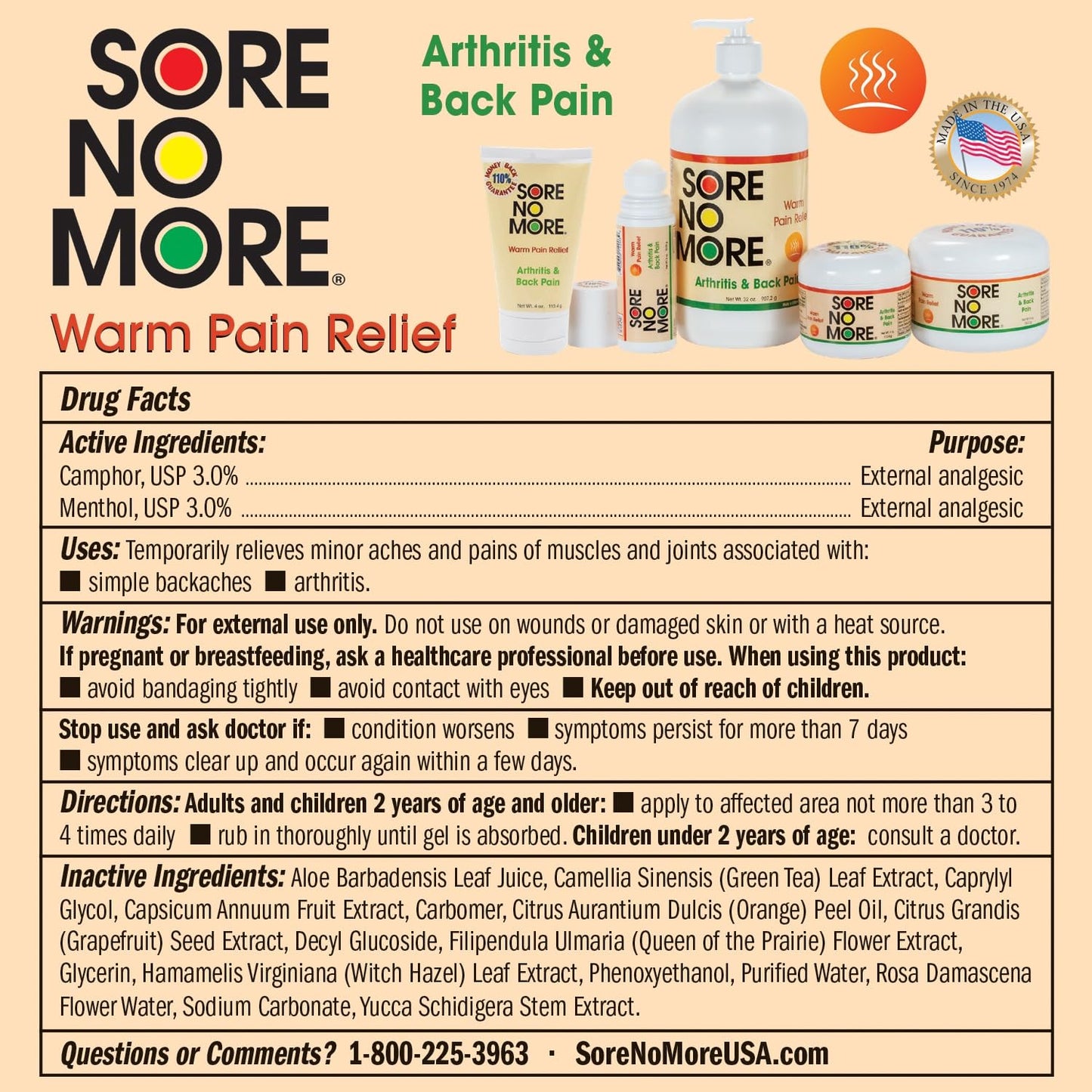 Sore No More Warm Arthritis Pain Relief Cream – Targeted Reliever for Back, Neck, Hands & Feet – Soothing & Fast-Acting Formula for Aches and Pains – Non-Greasy with Orange Aroma – 4 oz - Maple Wellness Supplements