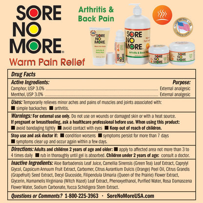 Sore No More Warm Arthritis Pain Relief Cream – Targeted Reliever for Back, Neck, Hands & Feet – Soothing & Fast-Acting Formula for Aches and Pains – Non-Greasy with Orange Aroma – 4 oz - Maple Wellness Supplements