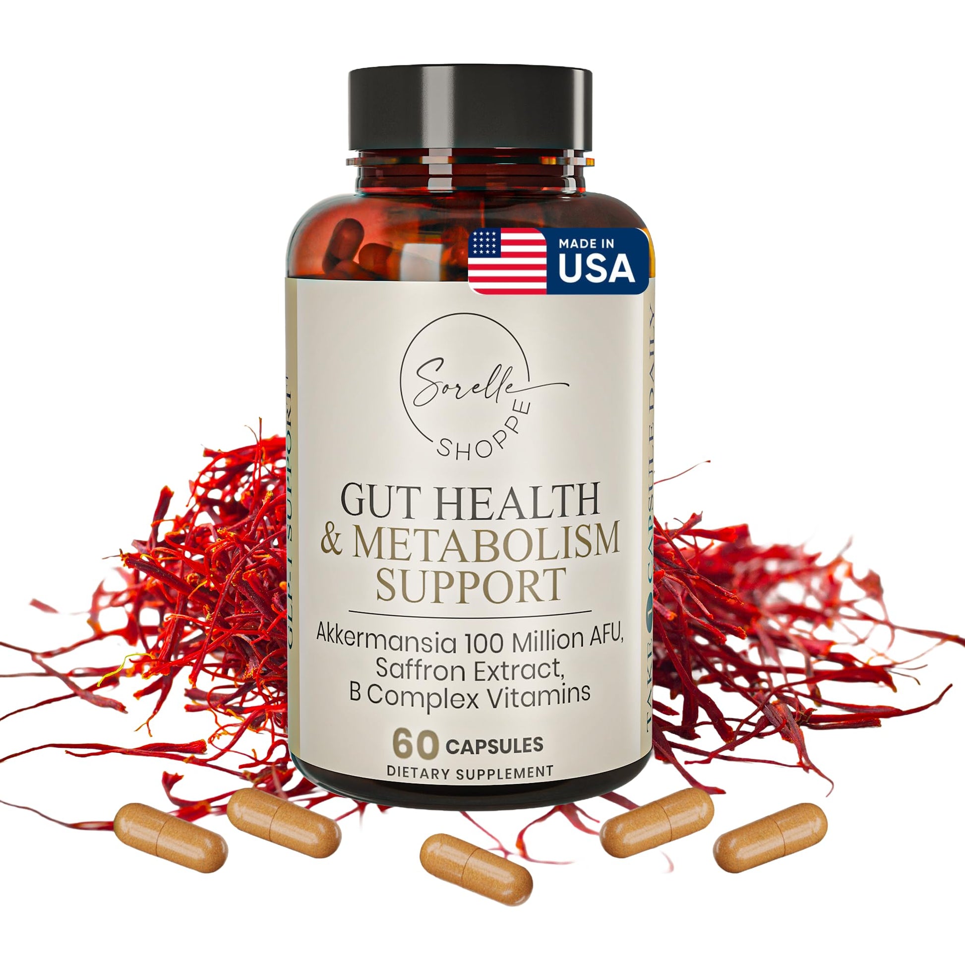 SORELLE SHOPPE Akkermansia Muciniphila Probiotic + Saffron + B Complex | Core Gut Health & Daily Wellness | Mood & Metabolism Support - Maple Wellness Supplements