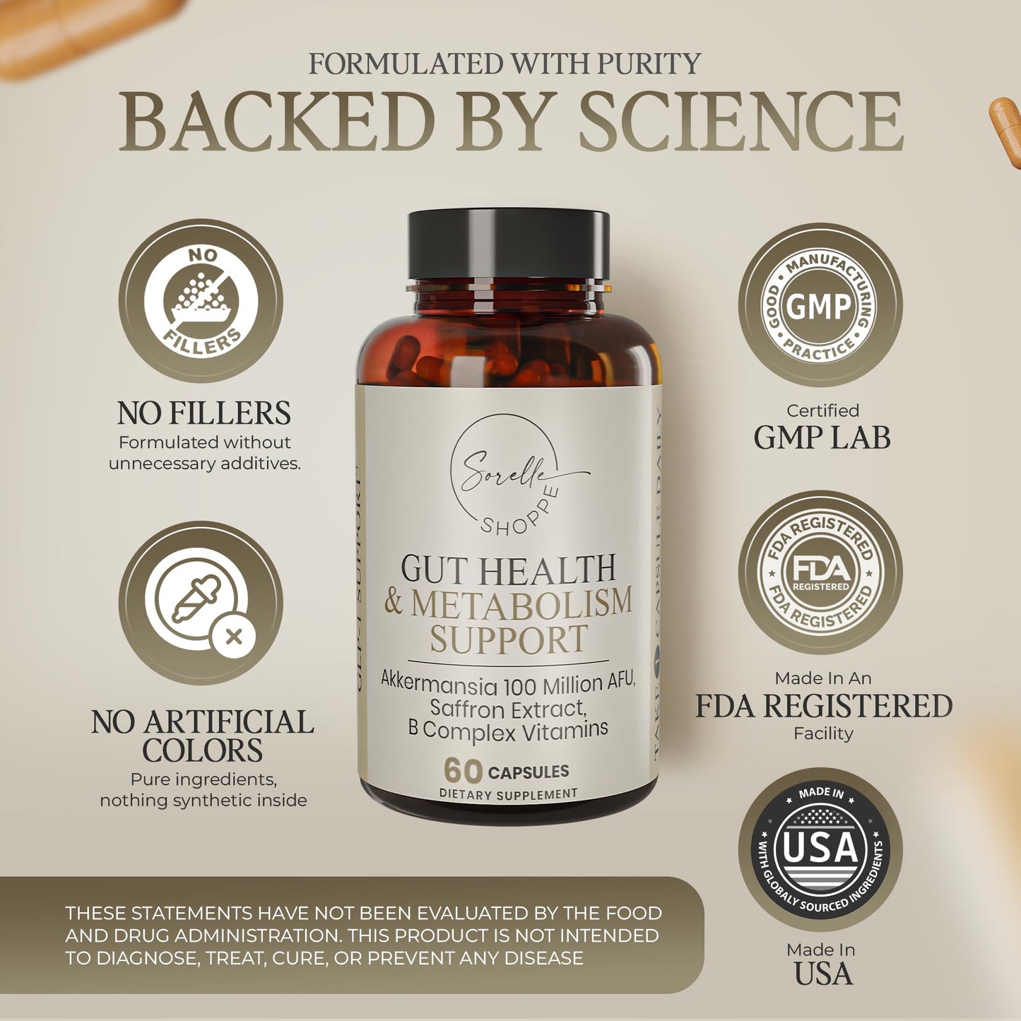 SORELLE SHOPPE Akkermansia Muciniphila Probiotic + Saffron + B Complex | Core Gut Health & Daily Wellness | Mood & Metabolism Support - Maple Wellness Supplements
