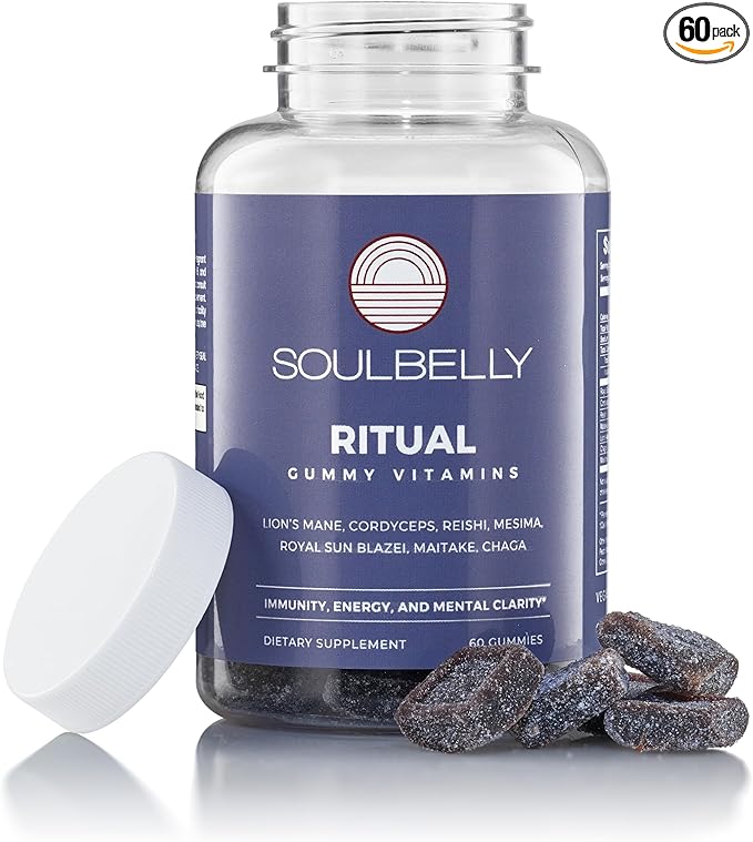 SOULBELLY Multi-Mushroom | Ritual Vitamin Gummies for Energy, Focus and Immune Balance | Vegan | Gluten-Free | Non-GMO | 60 Count - Maple Wellness Supplements