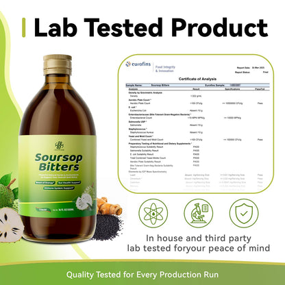 Soursop Bitters Liquid for Digestive Health,Gut Detox&Cleanse,Antioxidant,Immune Support,Skin Health-Pure 15 Herb Guanabana Tea with Black Seed,Moringa & Turmeric - Maple Wellness Supplements