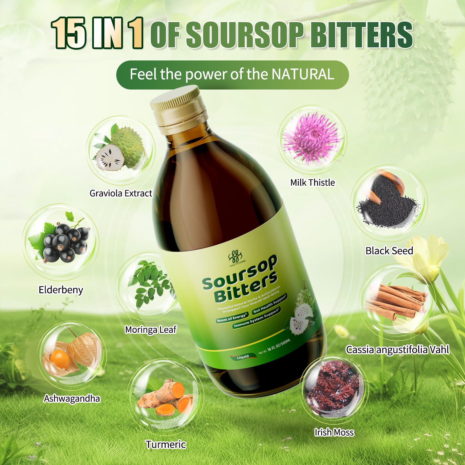 Soursop Bitters Liquid for Digestive Health,Gut Detox&Cleanse,Antioxidant,Immune Support,Skin Health-Pure 15 Herb Guanabana Tea with Black Seed,Moringa & Turmeric - Maple Wellness Supplements