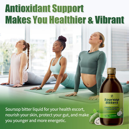 Soursop Bitters Liquid for Digestive Health,Gut Detox&Cleanse,Antioxidant,Immune Support,Skin Health-Pure 15 Herb Guanabana Tea with Black Seed,Moringa & Turmeric - Maple Wellness Supplements