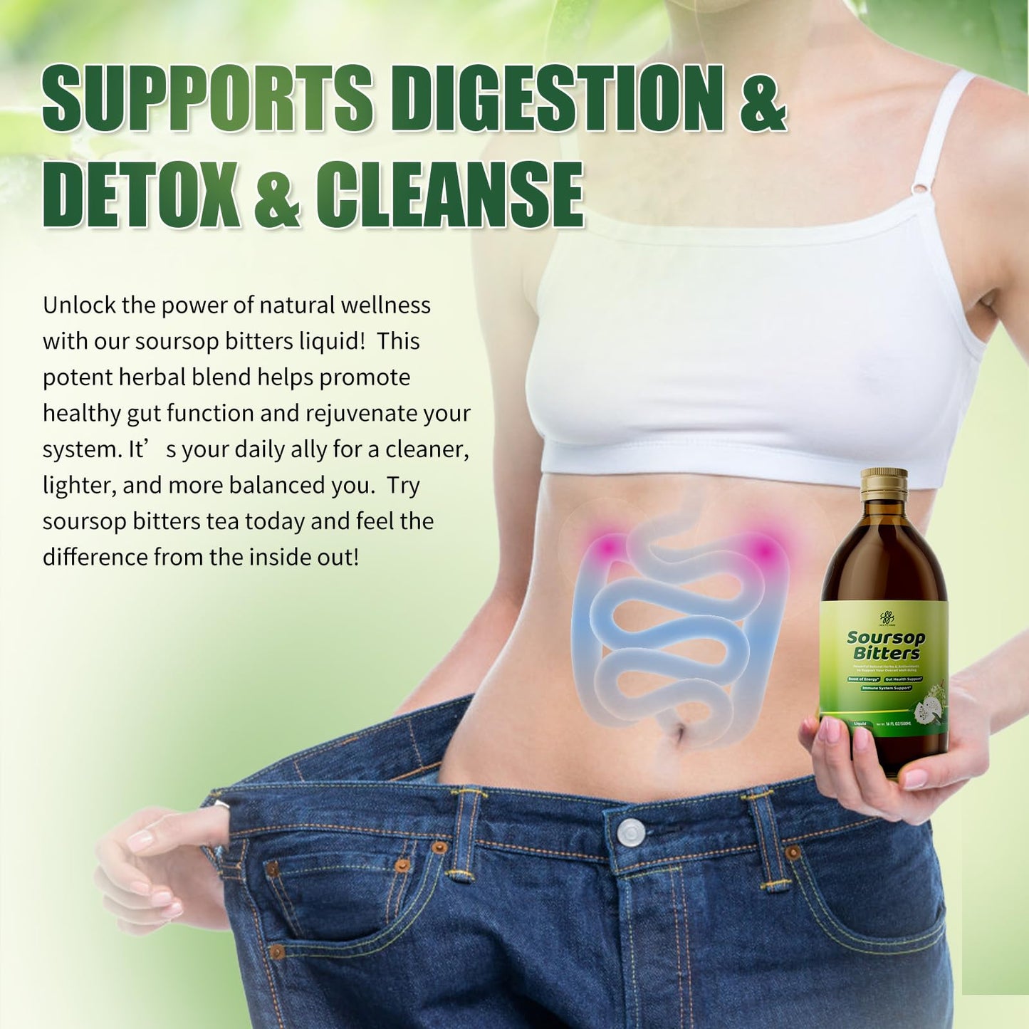 Soursop Bitters Liquid for Digestive Health,Gut Detox&Cleanse,Antioxidant,Immune Support,Skin Health-Pure 15 Herb Guanabana Tea with Black Seed,Moringa & Turmeric - Maple Wellness Supplements