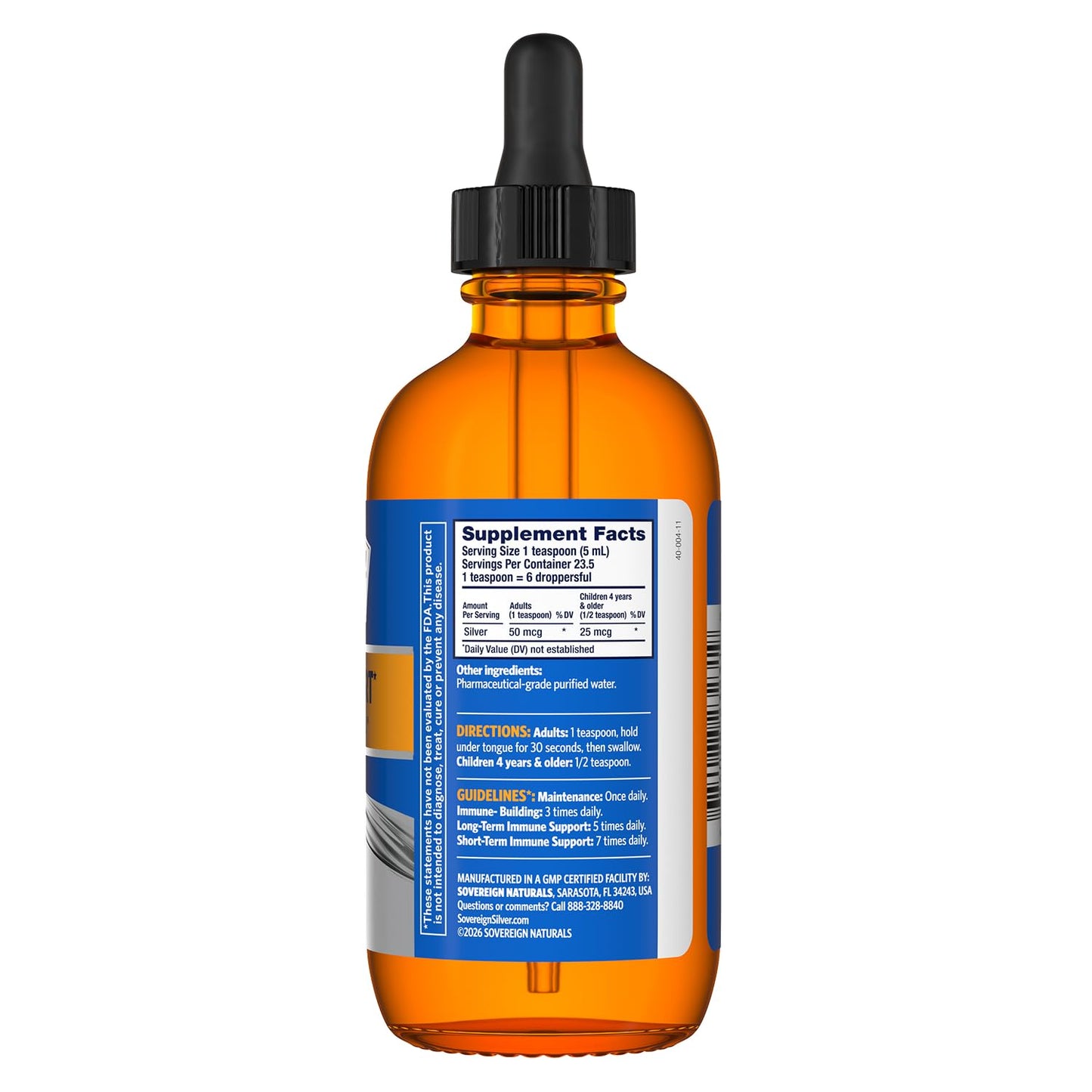 Sovereign Silver Immune Support - Colloidal Silver, Bio-Active Silver Hydrosol, 10 ppm, Liquid Dropper, 4 Fl Oz, (118 mL) - Maple Wellness Supplements