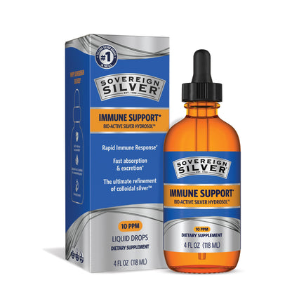 Sovereign Silver Immune Support - Colloidal Silver, Bio-Active Silver Hydrosol, 10 ppm, Liquid Dropper, 4 Fl Oz, (118 mL) - Maple Wellness Supplements