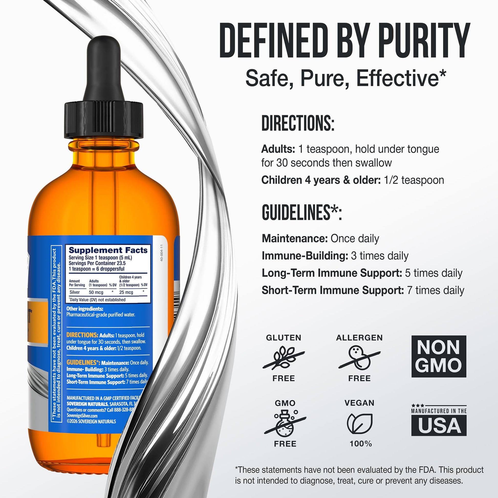 Sovereign Silver Immune Support - Colloidal Silver, Bio-Active Silver Hydrosol, 10 ppm, Liquid Dropper, 4 Fl Oz, (118 mL) - Maple Wellness Supplements