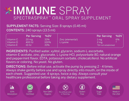Spectraspray Immune Support Vitamin Spray - Vitamins C, E, Zinc and L-Lysine, 30 Day Supply per Spray - Maple Wellness Supplements