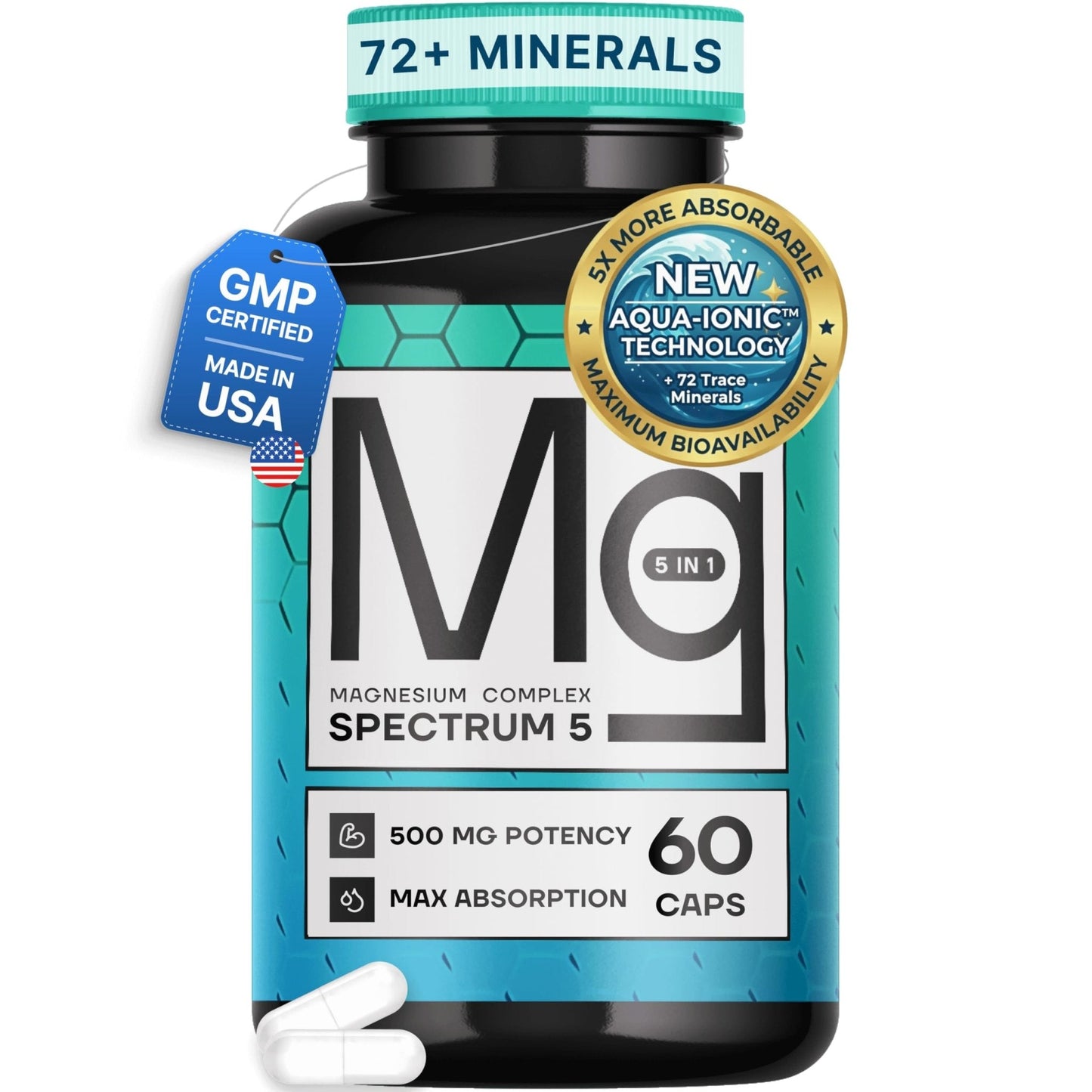 Spectrum 5 Magnesium | 5-in-1 Complex + 72 Trace Minerals for Enhanced Absorption | Irish Sea Sourced | 500mg per Serving - Maple Wellness Supplements