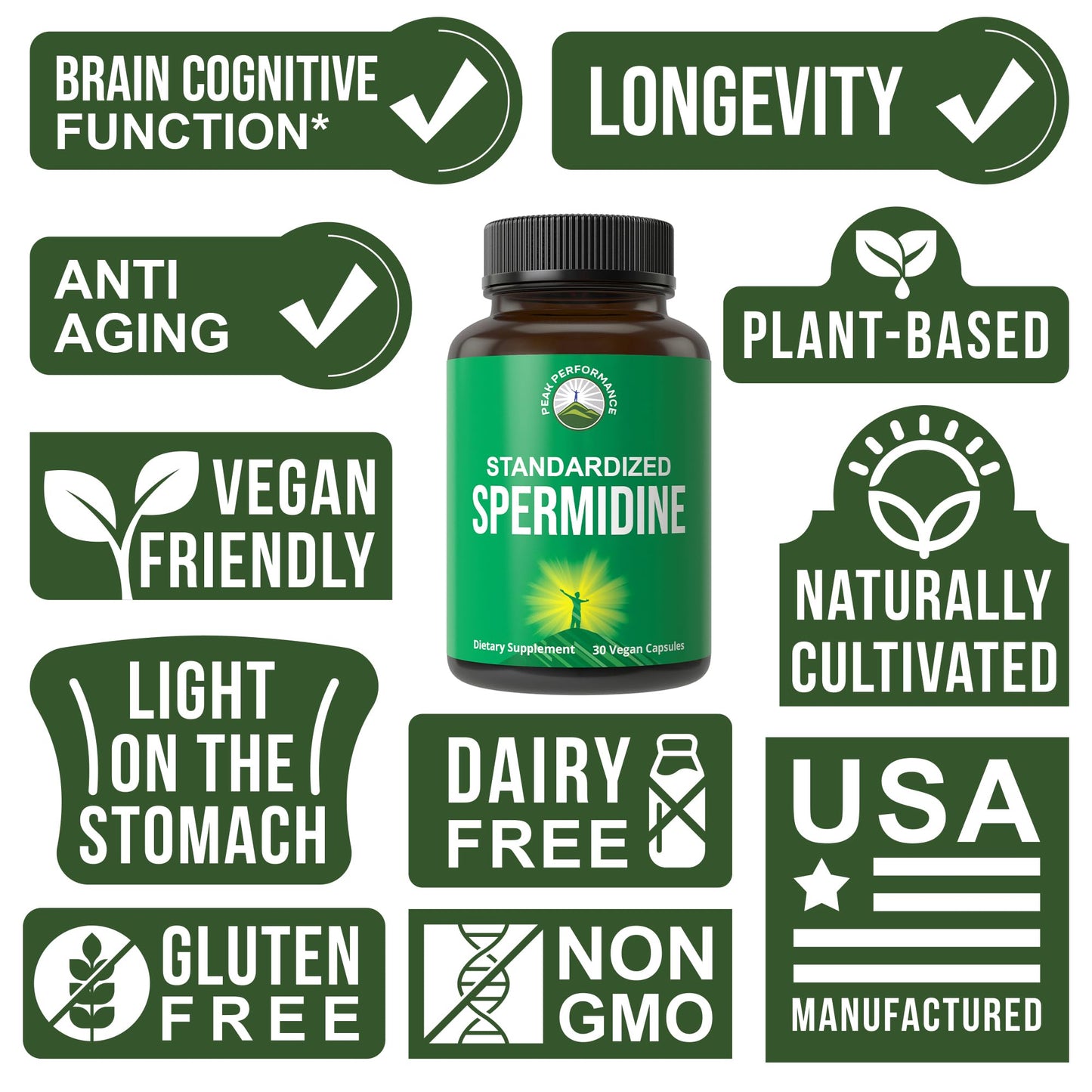 Spermidine Supplement Ultra High Strength Standardized to 99% Spermidine Trihydrochloride. More Potent Than Wheat Germ Extract. Vegan Capsules for Healthy Aging, Longevity. USA Tested Supplements - Maple Wellness Supplements