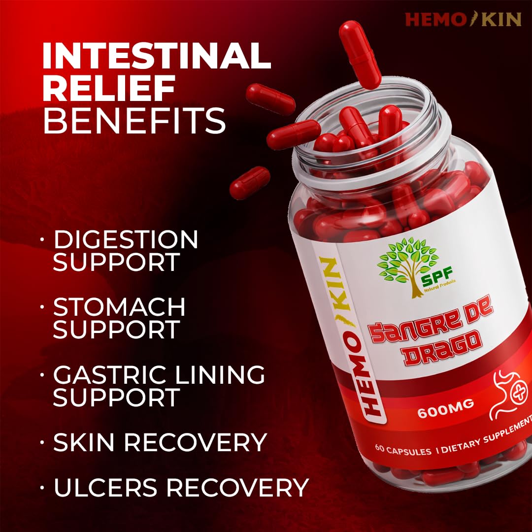 SPF Natural Products HEMOKIN with Sangre de Drago – Hemorrhoid and Fissure Relief Supplement, Helps with Itching, Swelling, Pain Relief (60 Caps) (1) - Maple Wellness Supplements