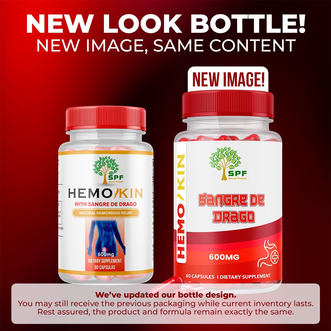 SPF Natural Products HEMOKIN with Sangre de Drago – Hemorrhoid and Fissure Relief Supplement, Helps with Itching, Swelling, Pain Relief (60 Caps) (1) - Maple Wellness Supplements