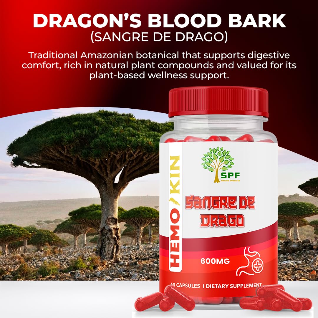 SPF Natural Products HEMOKIN with Sangre de Drago – Hemorrhoid and Fissure Relief Supplement, Helps with Itching, Swelling, Pain Relief (60 Caps) (1) - Maple Wellness Supplements